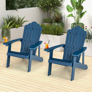 2 Pieces Adirondack Chair Set with Ergonomic Design for Porch and Backyard-Navy view 2