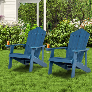 2 Pieces Adirondack Chair Set with Ergonomic Design for Porch and Backyard-Navy view 3