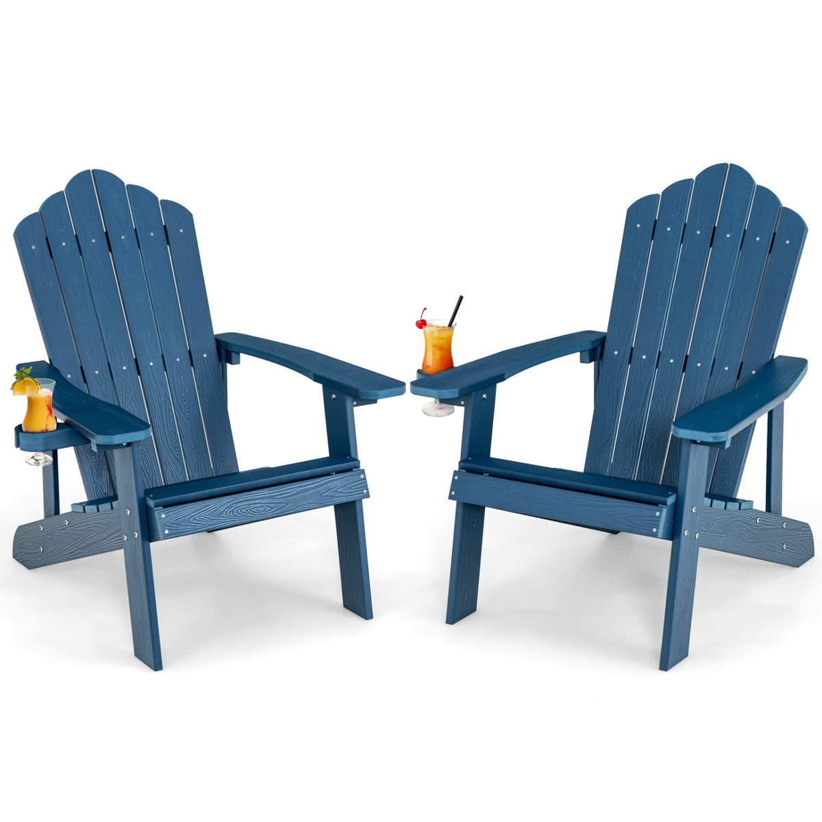 2 Pieces Adirondack Chair Set with Ergonomic Design for Porch and Backyard-Navy