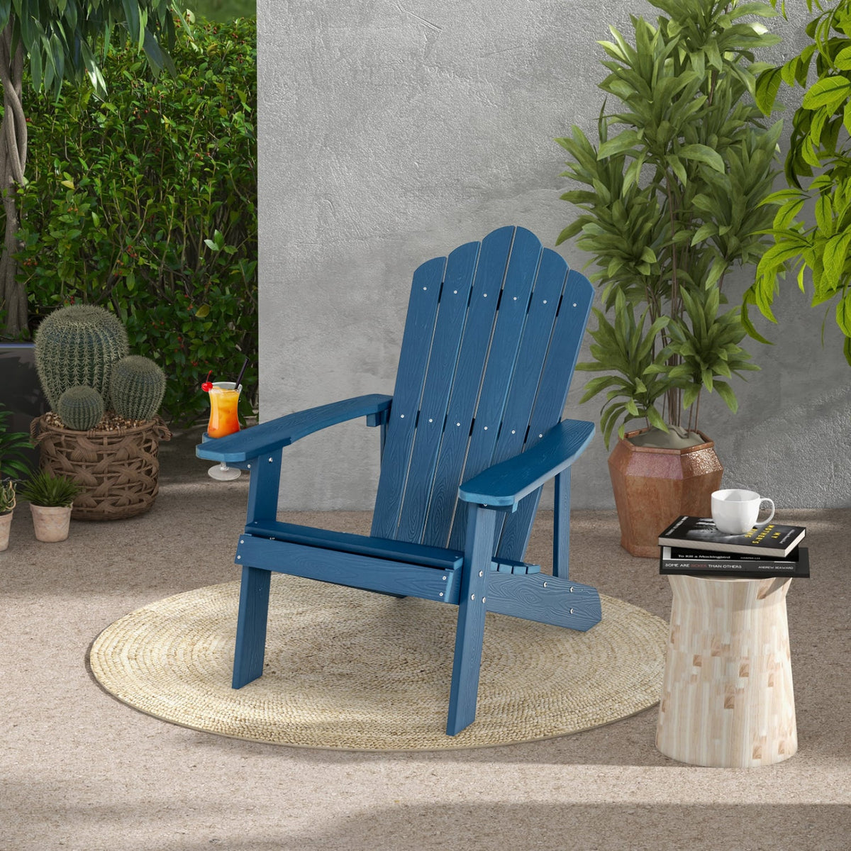 2 Pieces Adirondack Chair Set with Ergonomic Design for Porch and Backyard-Navy view 5