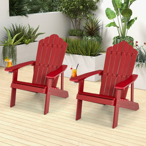 2 Pieces Adirondack Chair Set with Ergonomic Design for Porch and Backyard-Red view 2