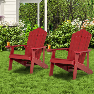 2 Pieces Adirondack Chair Set with Ergonomic Design for Porch and Backyard-Red view 3