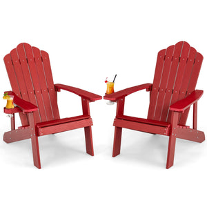 2 Pieces Adirondack Chair Set with Ergonomic Design for Porch and Backyard-Red