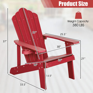 2 Pieces Adirondack Chair Set with Ergonomic Design for Porch and Backyard-Red view 4