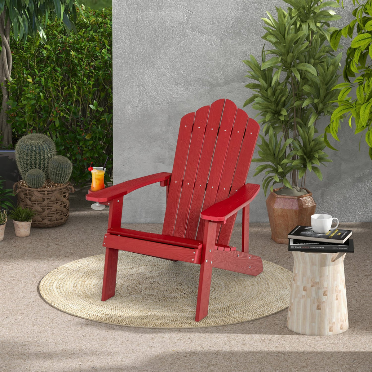 2 Pieces Adirondack Chair Set with Ergonomic Design for Porch and Backyard-Red view 5
