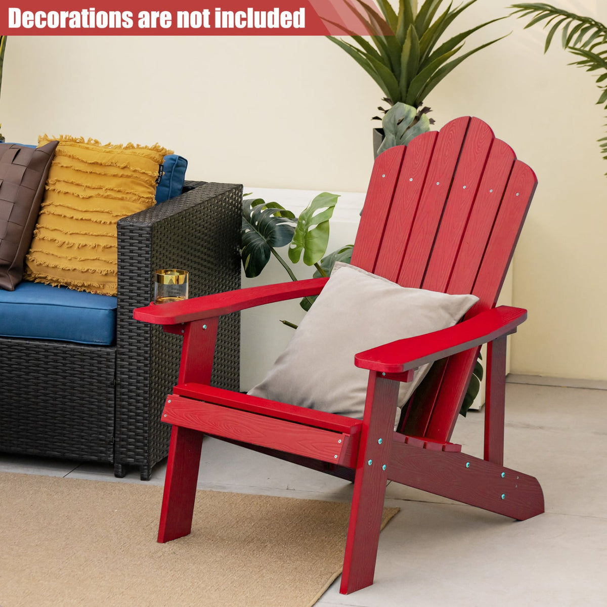 2 Pieces Adirondack Chair Set with Ergonomic Design for Porch and Backyard-Red view 6