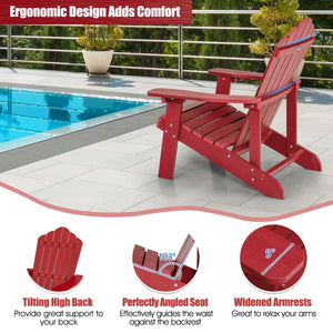 2 Pieces Adirondack Chair Set with Ergonomic Design for Porch and Backyard-Red view 8