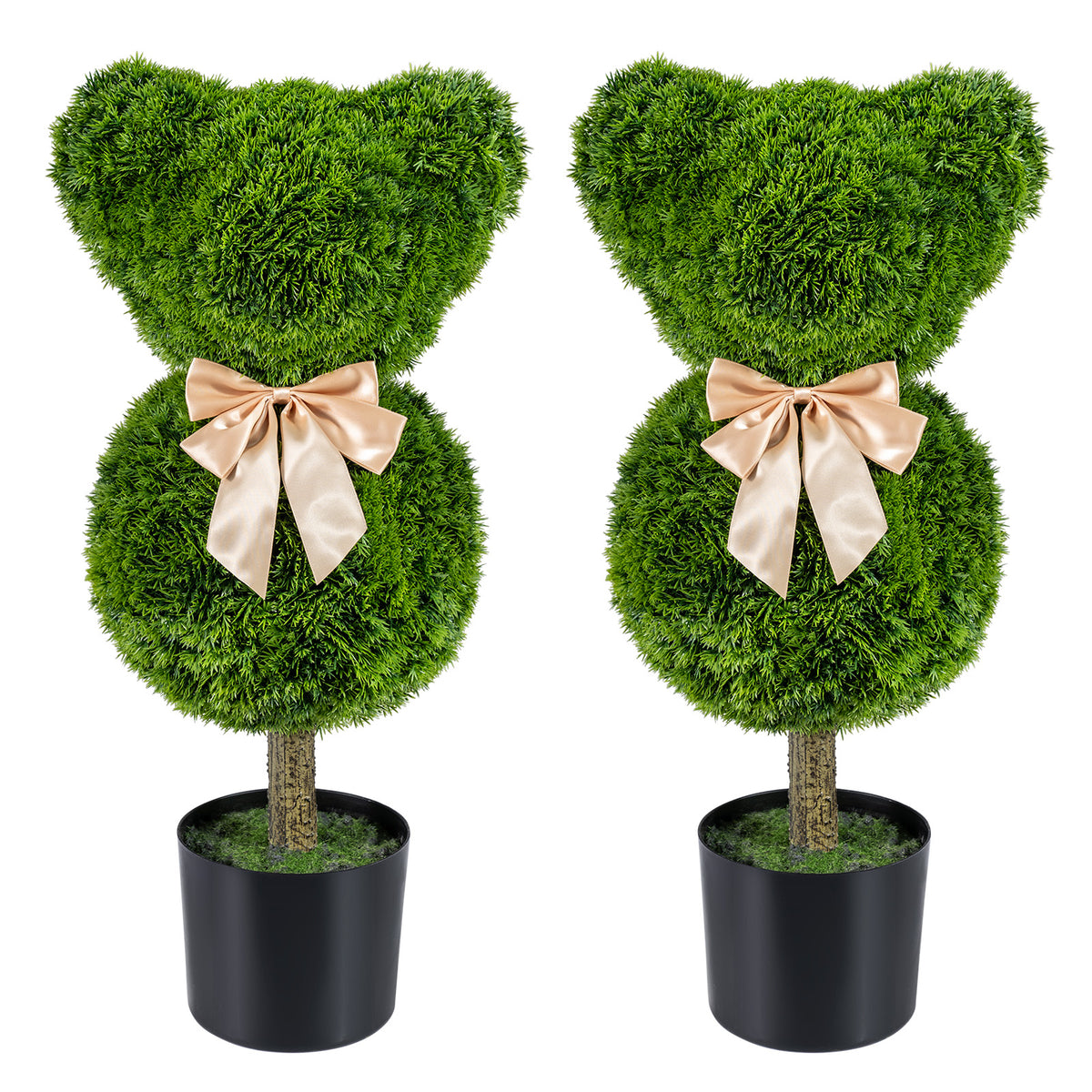 2 Pieces Bear Topiary Trees with Pots Sun-resistant Bear-Shaped Boxwood Faux Plants