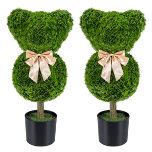 2 Pieces Bear Topiary Trees with Pots Sun-resistant Bear-Shaped Boxwood Faux Plants