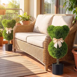 2 Pieces Bear Topiary Trees with Pots Sun-resistant Bear-Shaped Boxwood Faux Plants view 2