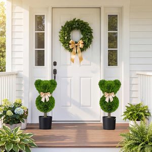2 Pieces Bear Topiary Trees with Pots Sun-resistant Bear-Shaped Boxwood Faux Plants view 3