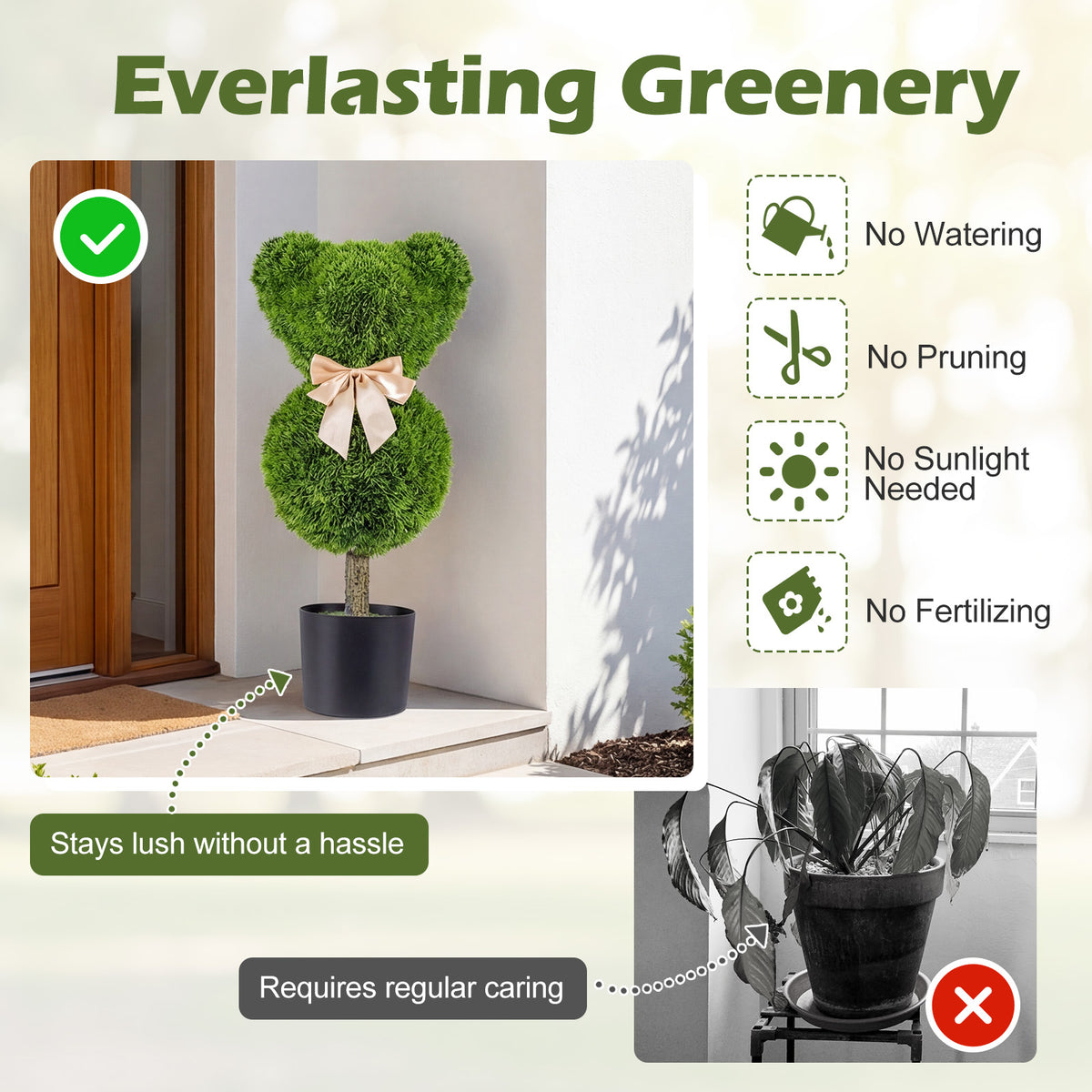 2 Pieces Bear Topiary Trees with Pots Sun-resistant Bear-Shaped Boxwood Faux Plants view 7