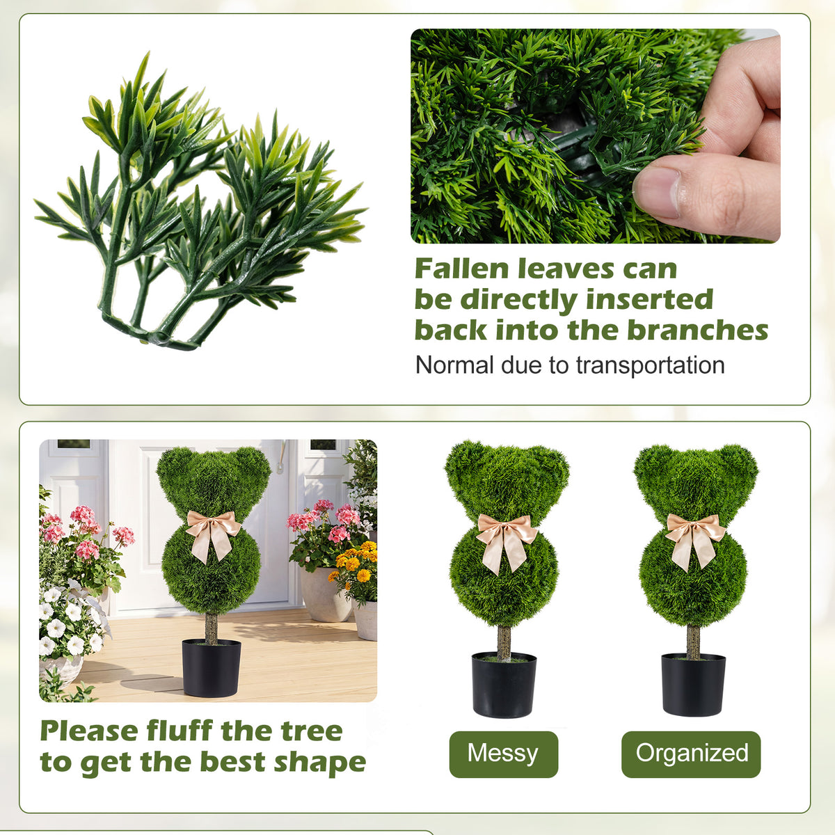 2 Pieces Bear Topiary Trees with Pots Sun-resistant Bear-Shaped Boxwood Faux Plants view 8