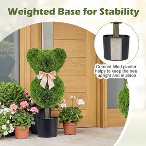 2 Pieces Bear Topiary Trees with Pots Sun-resistant Bear-Shaped Boxwood Faux Plants view 9