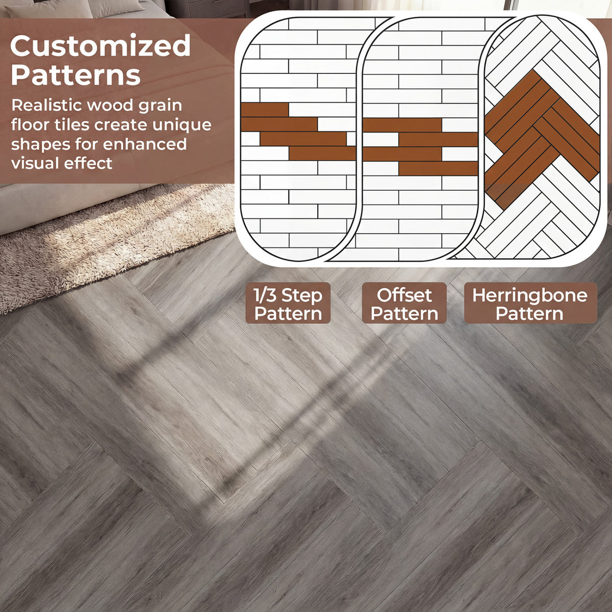2 Pieces Floor Tile Vinyl Flooring Waterproof Vinyl Plank Flooring-Gray view 8