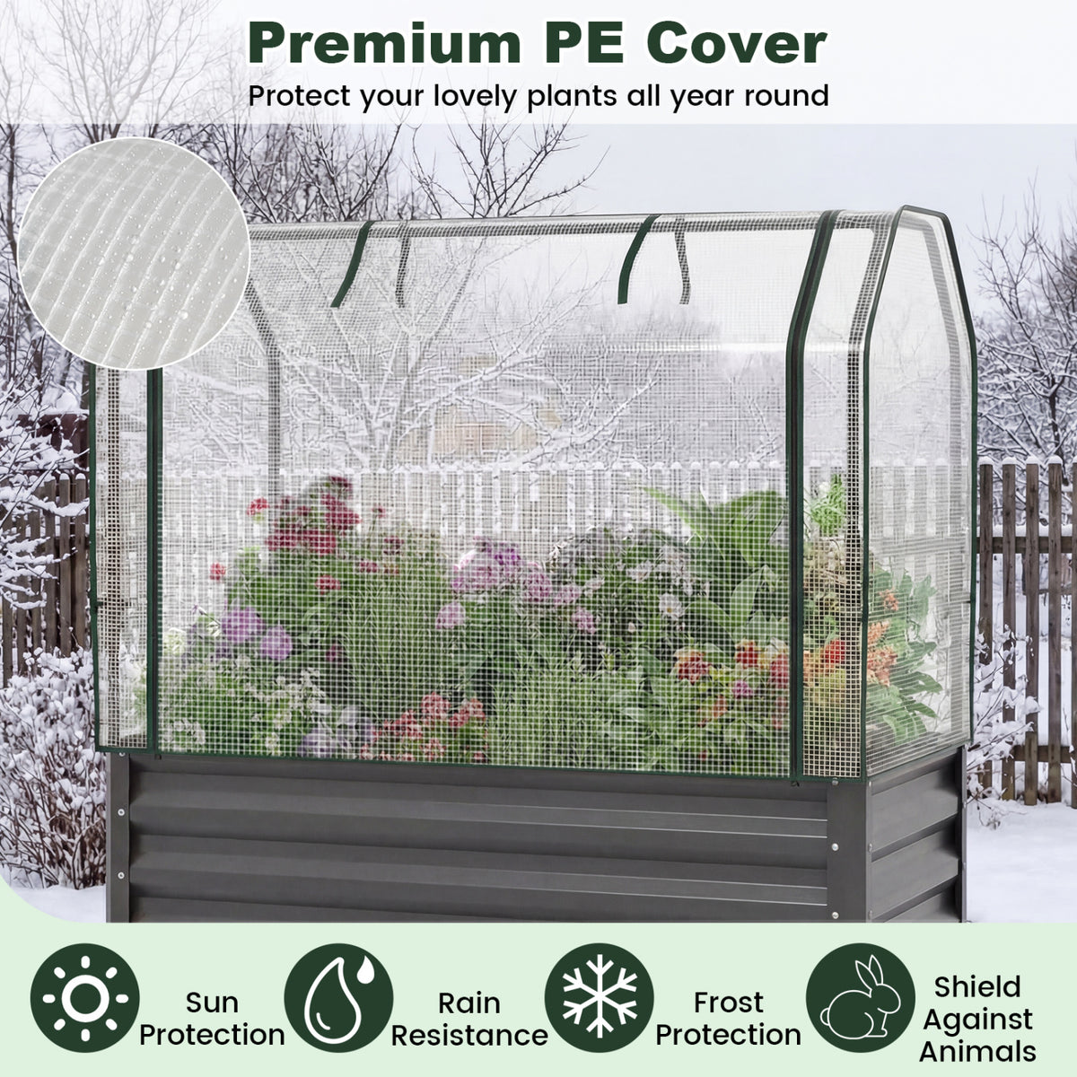 2 Pieces Galvanized Raised Garden Bed with Legs and Greenhouse Cover for Vegetable Flower-Gray view 8