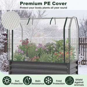 2 Pieces Galvanized Raised Garden Bed with Legs and Greenhouse Cover for Vegetable Flower-Gray view 8