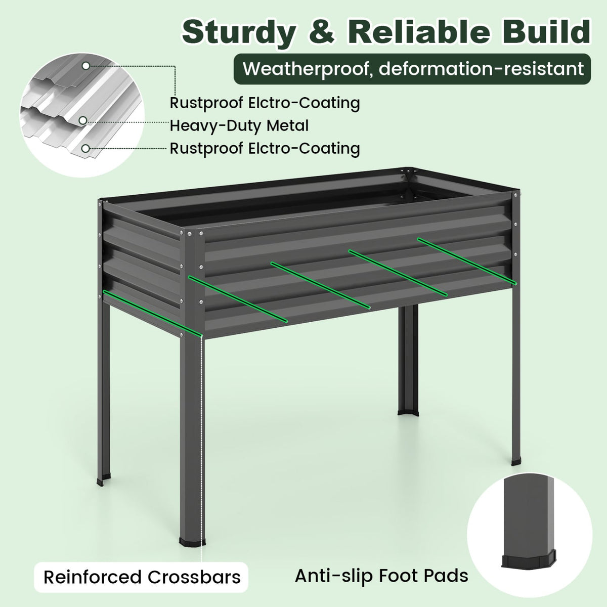 2 Pieces Galvanized Raised Garden Bed with Legs and Greenhouse Cover for Vegetable Flower-Gray view 9