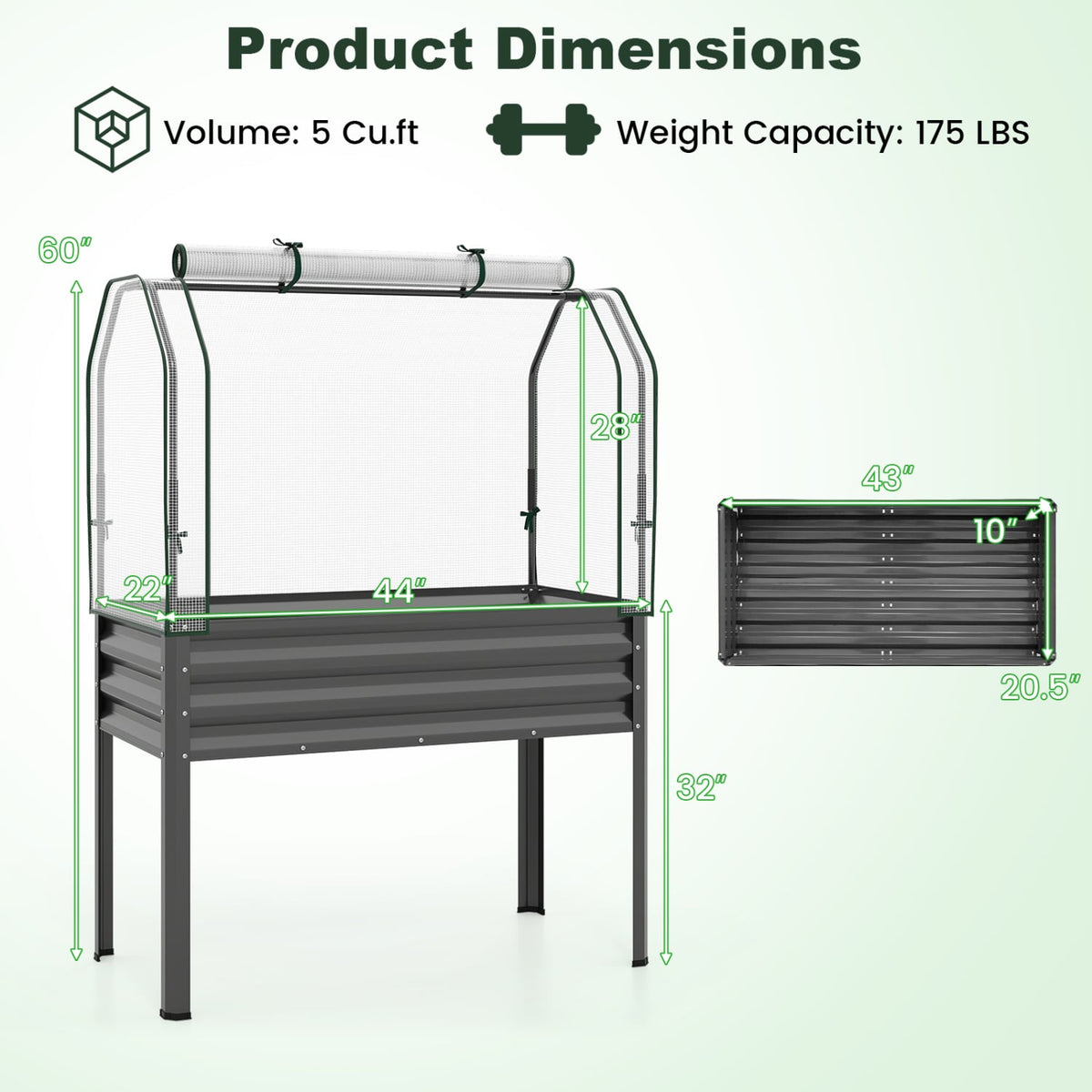 2 Pieces Galvanized Raised Garden Bed with Legs and Greenhouse Cover for Vegetable Flower-Gray view 5