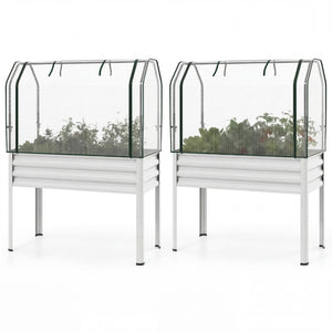 2 Pieces Galvanized Raised Garden Bed with Legs and Greenhouse Cover for Vegetable Flower-Silver view 4