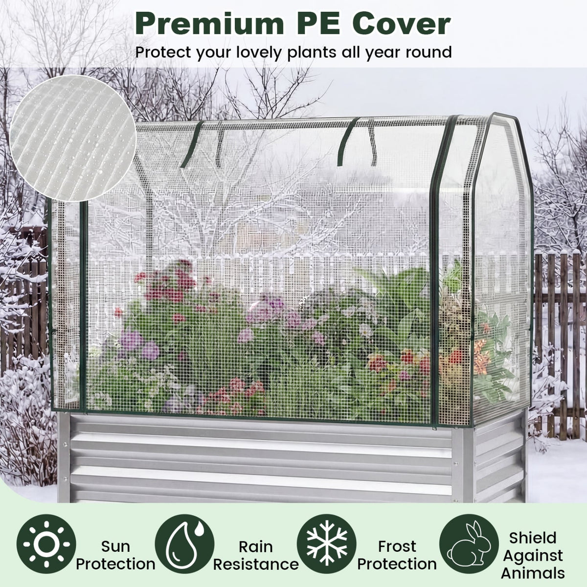 2 Pieces Galvanized Raised Garden Bed with Legs and Greenhouse Cover for Vegetable Flower-Silver view 8