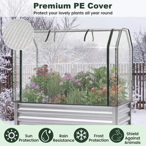 2 Pieces Galvanized Raised Garden Bed with Legs and Greenhouse Cover for Vegetable Flower-Silver view 8