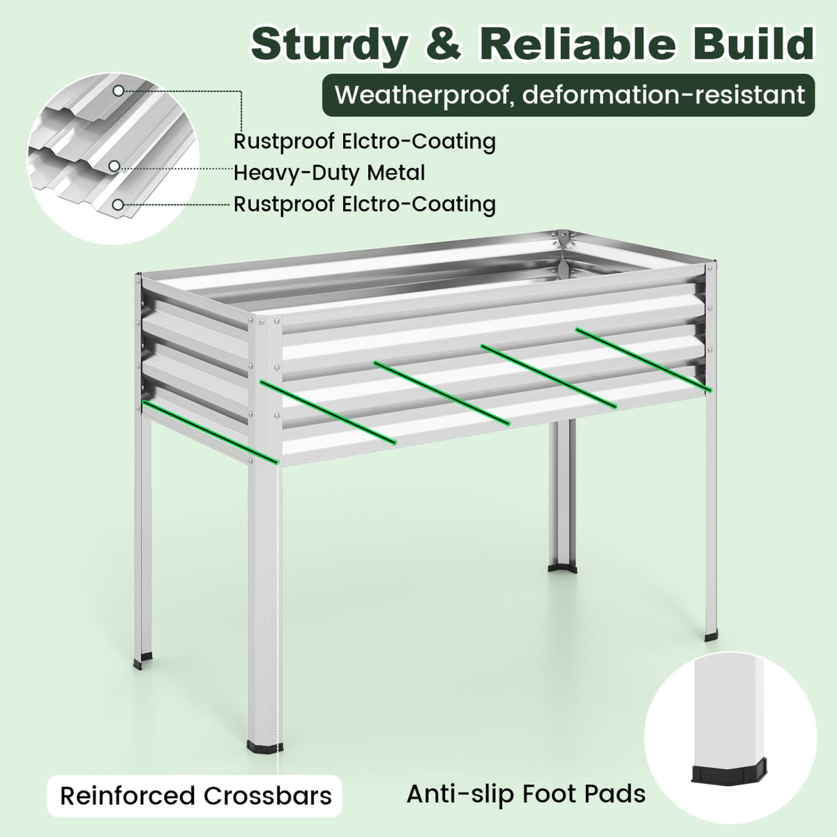 2 Pieces Galvanized Raised Garden Bed with Legs and Greenhouse Cover for Vegetable Flower-Silver view 9