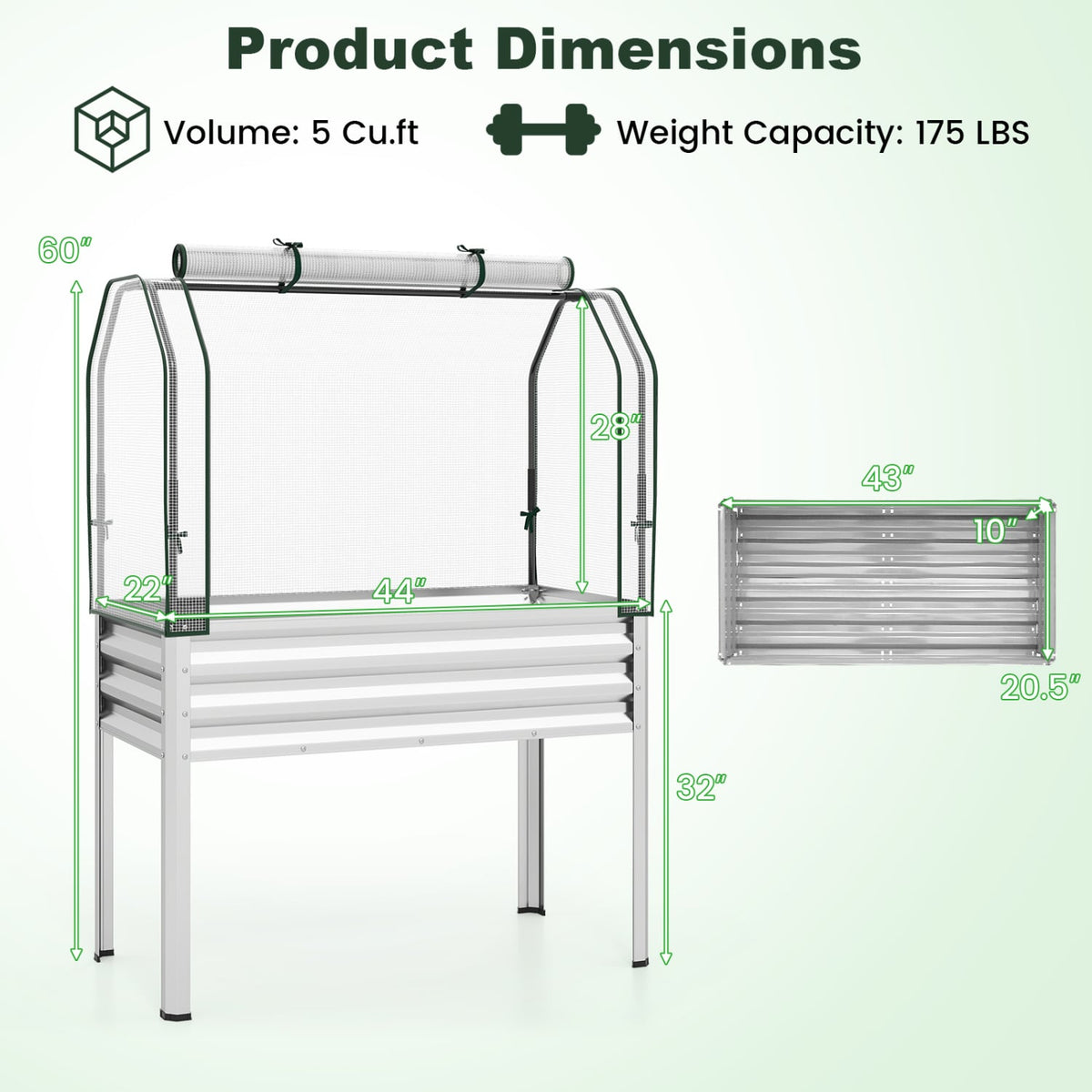 2 Pieces Galvanized Raised Garden Bed with Legs and Greenhouse Cover for Vegetable Flower-Silver view 5