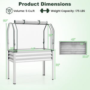 2 Pieces Galvanized Raised Garden Bed with Legs and Greenhouse Cover for Vegetable Flower-Silver view 5