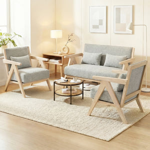 2 Pieces Living Room Furniture Set with Rubber Wood Frame-Gray view 3