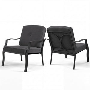 2 Pieces Patio Metal Chairs with Seat and Back Cushions for Yard-Black