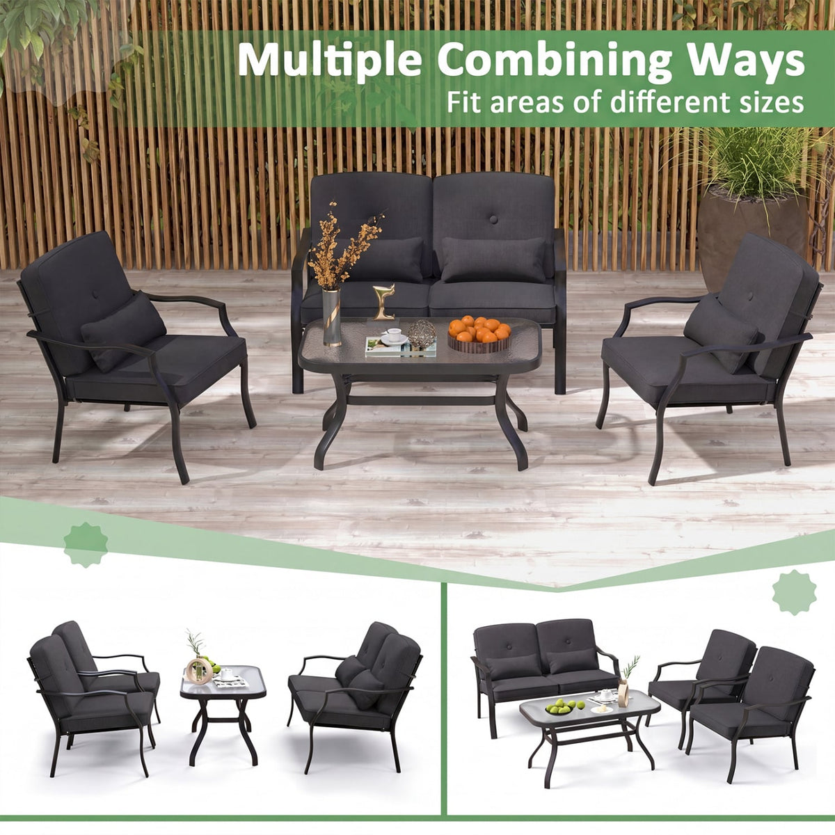 2 Pieces Patio Metal Chairs with Seat and Back Cushions for Yard-Black view 6