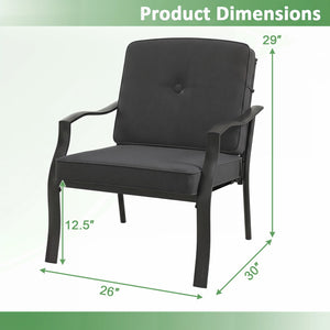 2 Pieces Patio Metal Chairs with Seat and Back Cushions for Yard-Black view 3