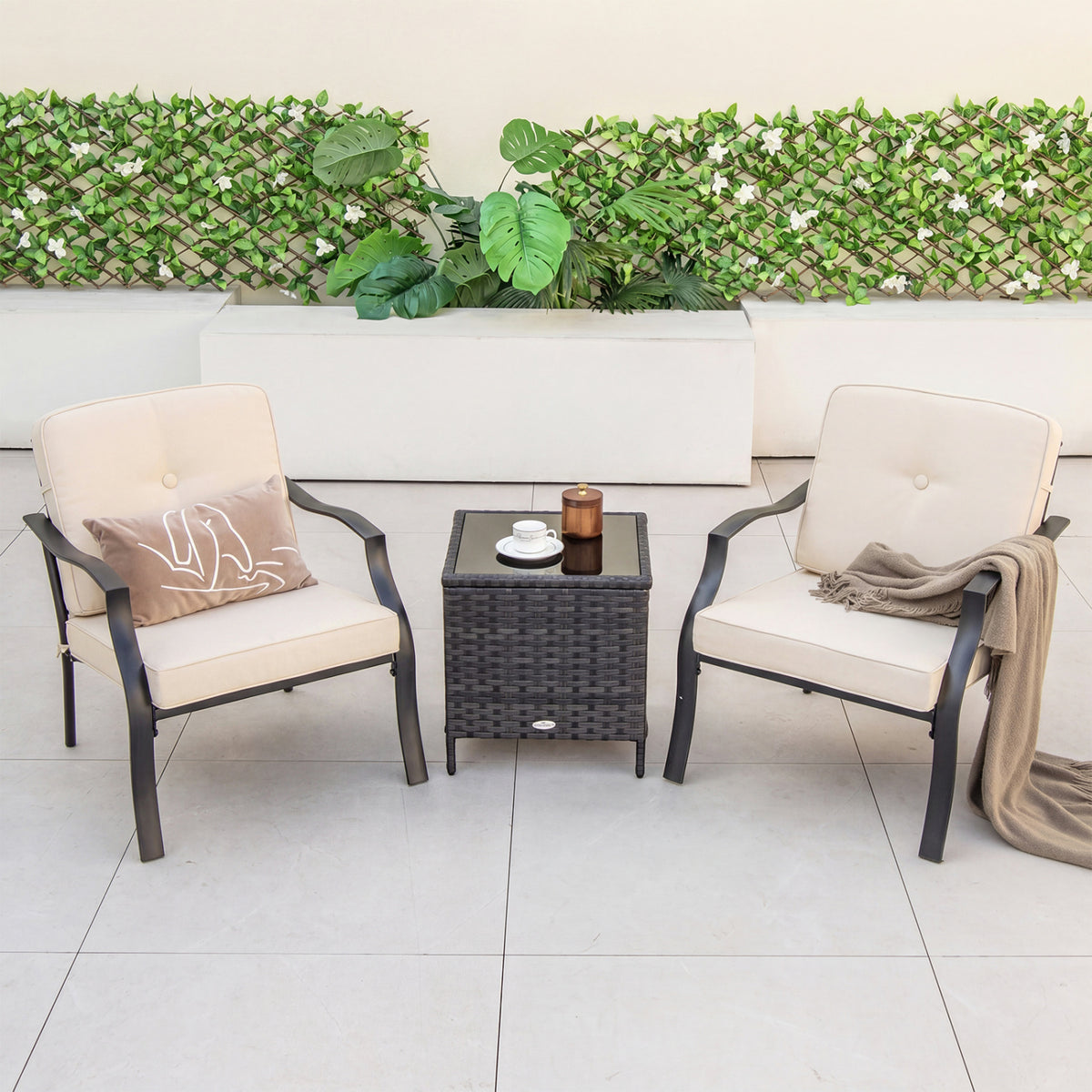2 Pieces Patio Metal Chairs with Seat and Back Cushions for Yard-Beige view 2