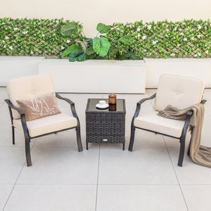 2 Pieces Patio Metal Chairs with Seat and Back Cushions for Yard-Beige view 2