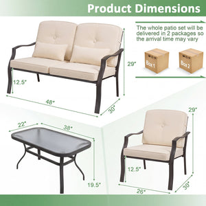 2 Pieces Patio Metal Chairs with Seat and Back Cushions for Yard-Beige view 3