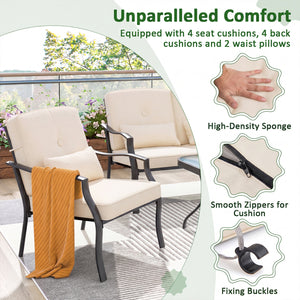 2 Pieces Patio Metal Chairs with Seat and Back Cushions for Yard-Beige view 4