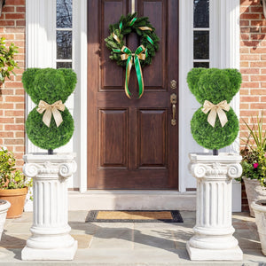 2 Pieces Teddy Bear Topiary Trees Sun-resistant Faux Boxwood Plants with Bowknot view 3