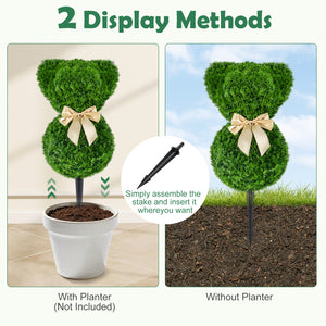 2 Pieces Teddy Bear Topiary Trees Sun-resistant Faux Boxwood Plants with Bowknot view 8