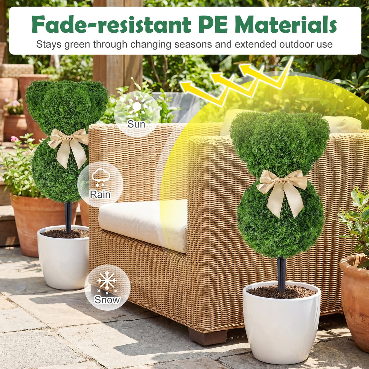 2 Pieces Teddy Bear Topiary Trees Sun-resistant Faux Boxwood Plants with Bowknot view 9