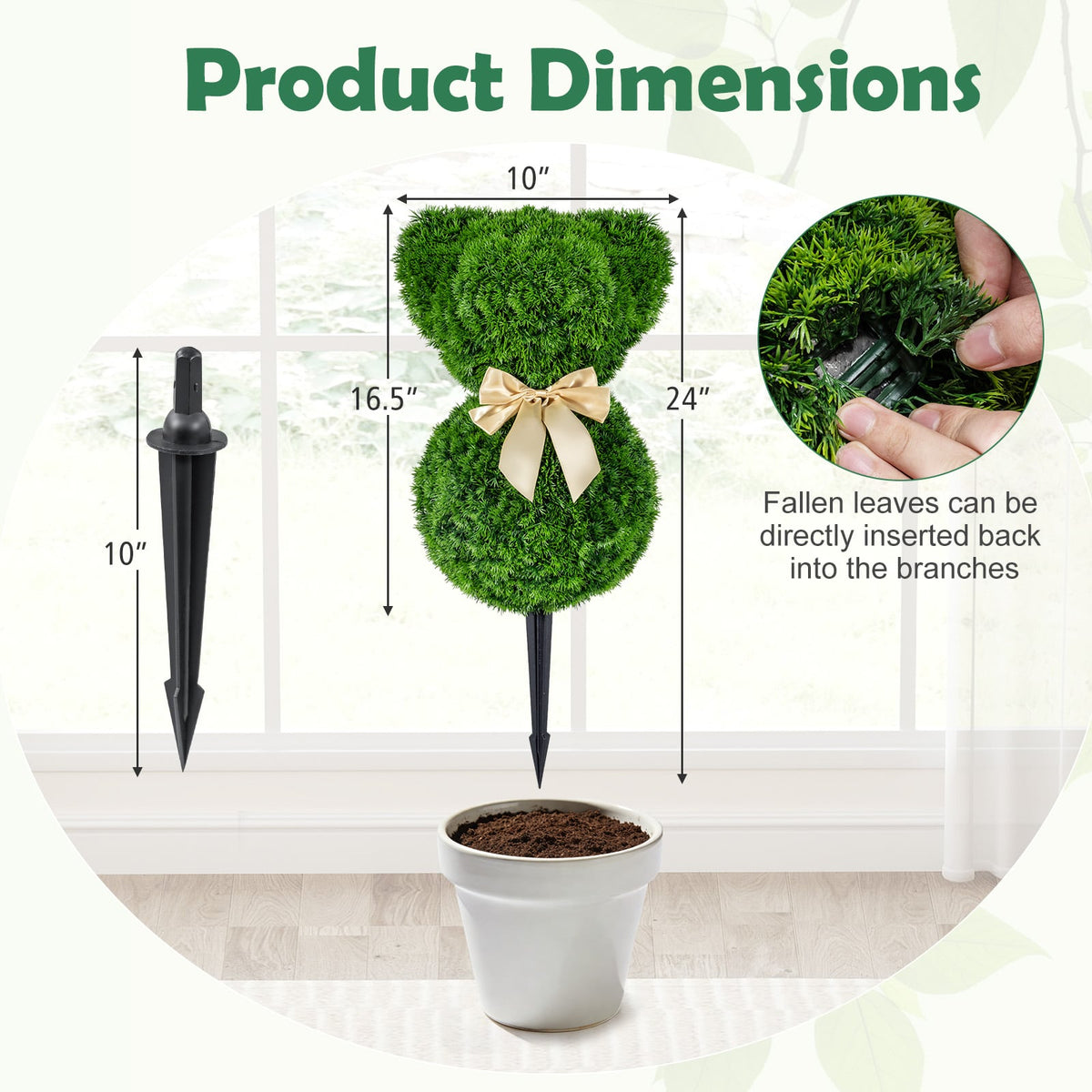 2 Pieces Teddy Bear Topiary Trees Sun-resistant Faux Boxwood Plants with Bowknot view 4