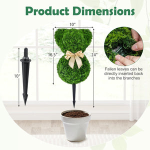 2 Pieces Teddy Bear Topiary Trees Sun-resistant Faux Boxwood Plants with Bowknot view 4
