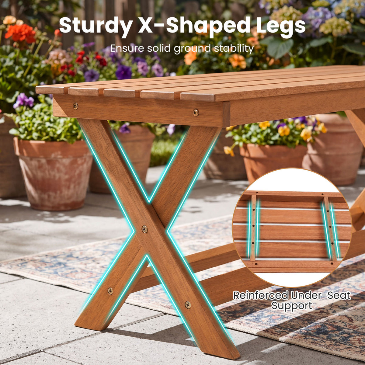 2-Seat Wooden Garden Patio Bench with X-Shaped Legs-Set of 2 view 4