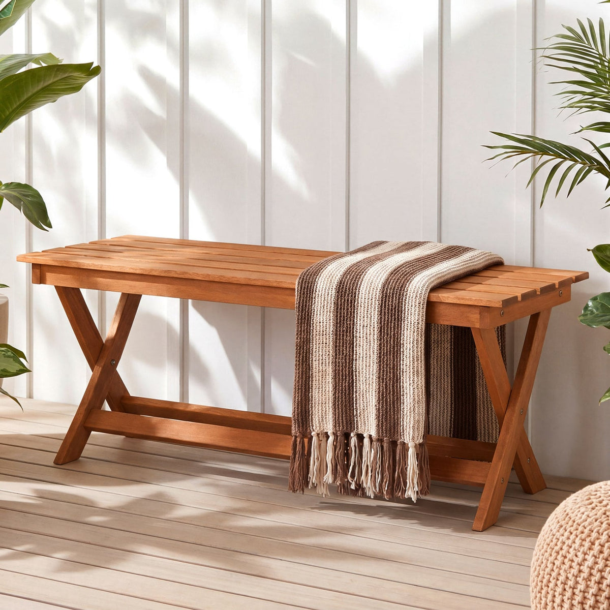 2-Seat Wooden Garden Patio Bench with X-Shaped Legs-Set of 2 view 6