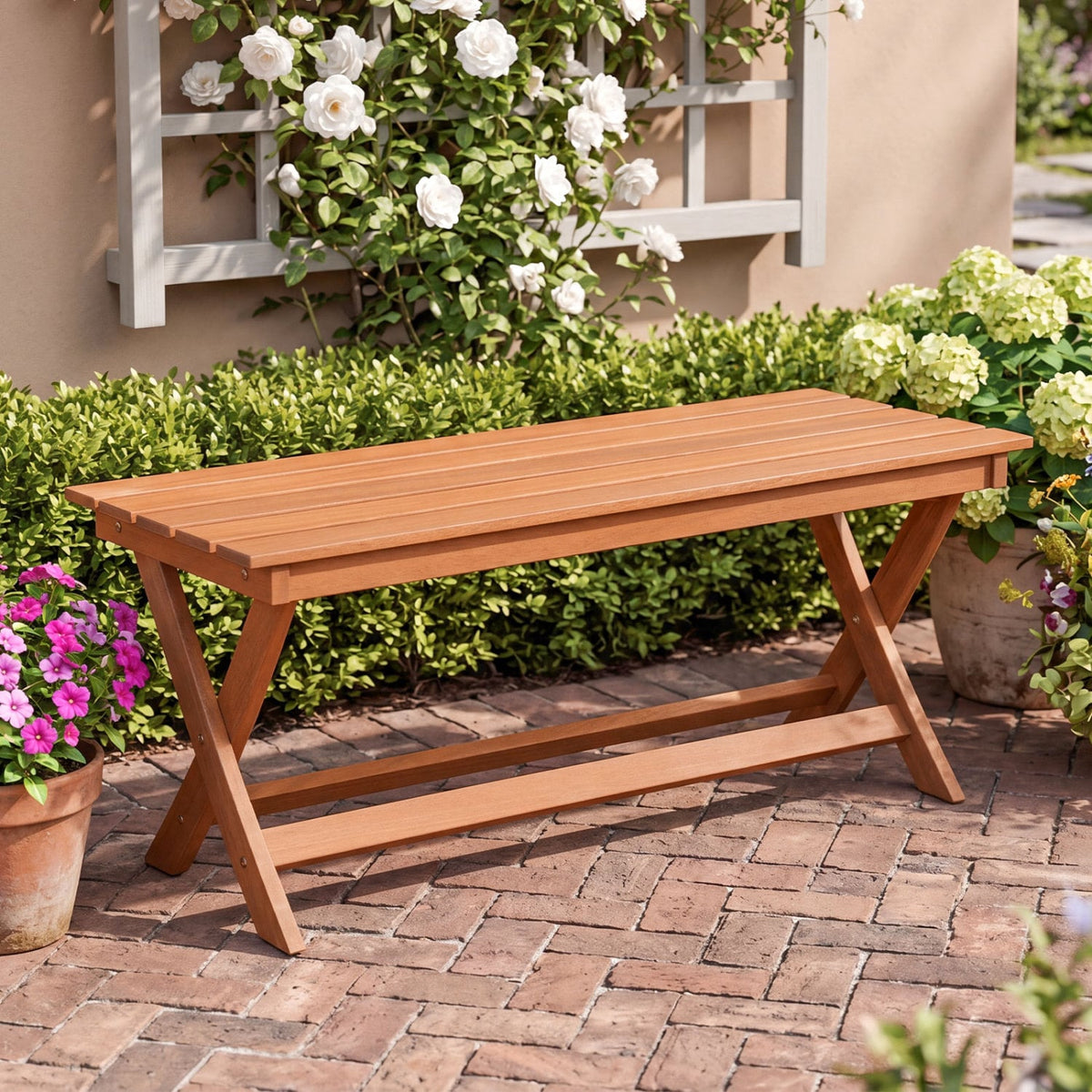 2-Seat Wooden Garden Patio Bench with X-Shaped Legs-Set of 2 view 7