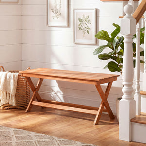 2-Seat Wooden Garden Patio Bench with X-Shaped Legs-Set of 2 view 8