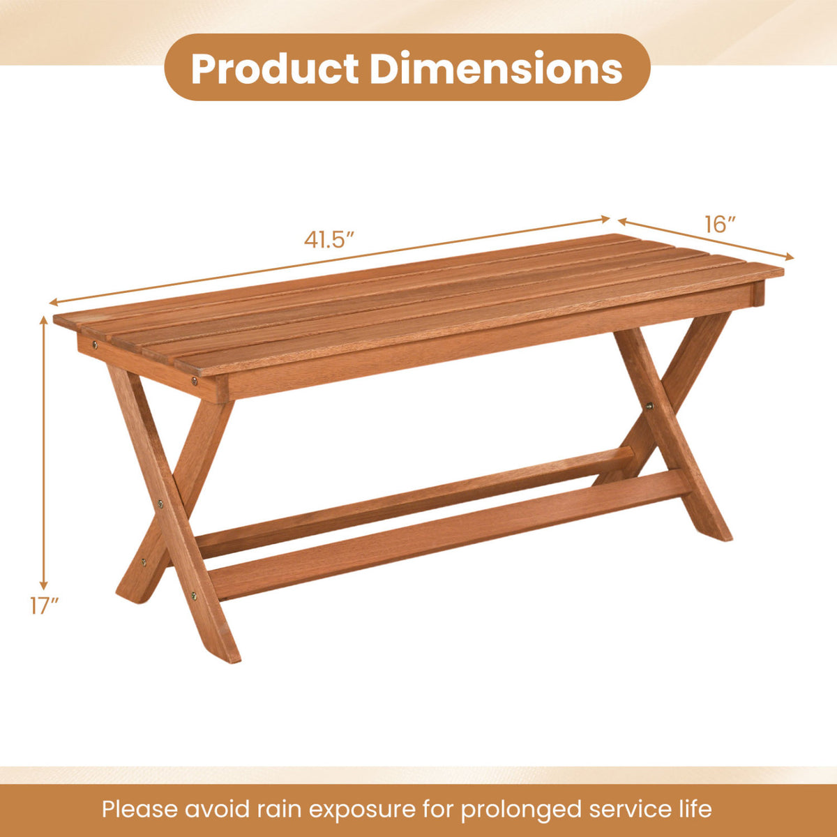 2-Seat Wooden Garden Patio Bench with X-Shaped Legs-Set of 2 view 2