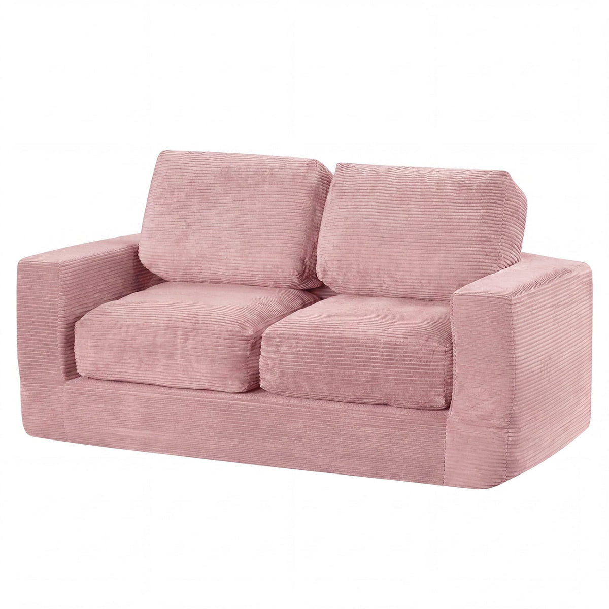 2-Seater Floor Couch Loveseat Foam Sofa with Removable Corduroy Cover-Pink
