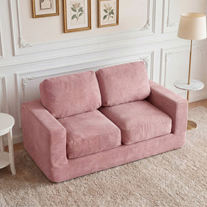 2-Seater Floor Couch Loveseat Foam Sofa with Removable Corduroy Cover-Pink view 2