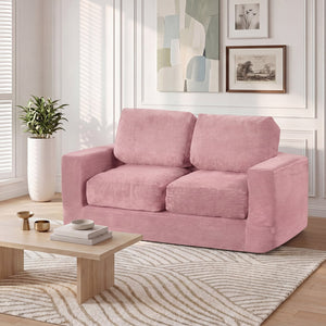 2-Seater Floor Couch Loveseat Foam Sofa with Removable Corduroy Cover-Pink view 3